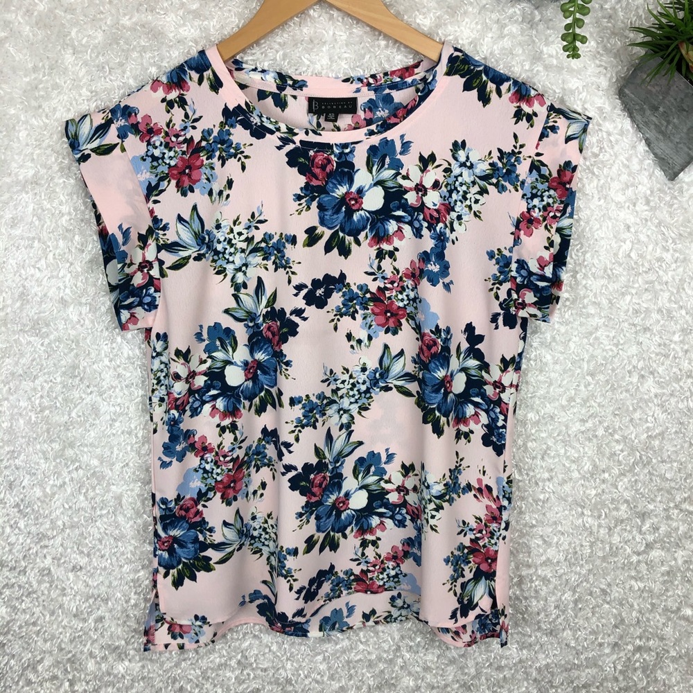 Bobeau Pink Floral Print Cottagecore Short Sleeve Top Size XS - Picture 2 of 7